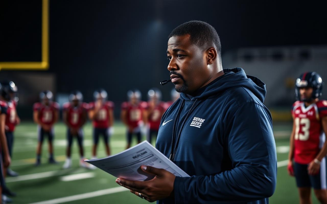 Coach reviewing team playbook